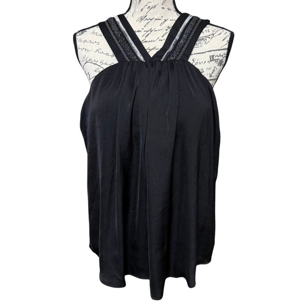 SheBird T-Back Dressy Tank Size 7 XL Black Embellished Straps Bra Top Going Out